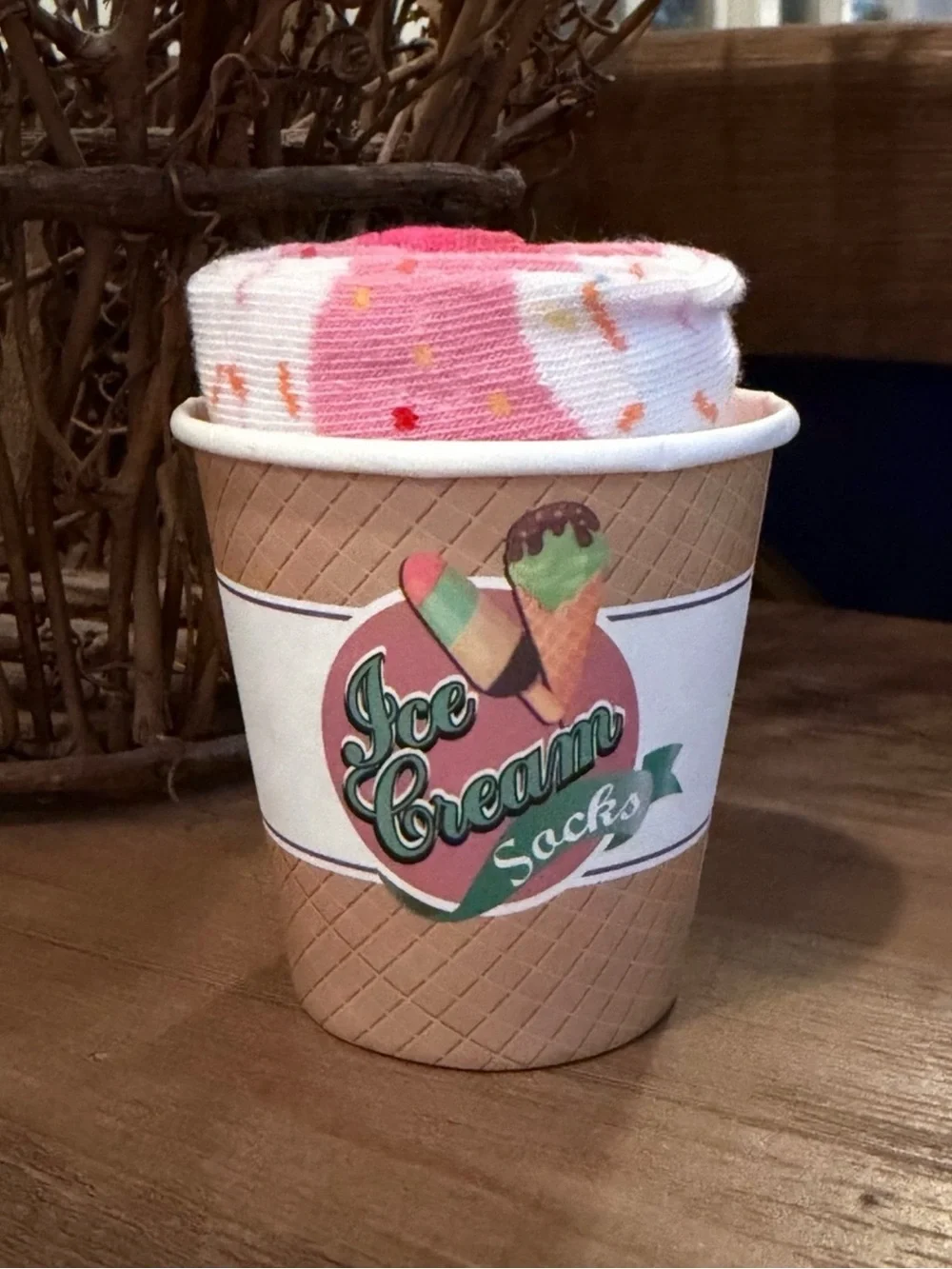 Ice Cream Socks - Pink Novelty Cup Socks